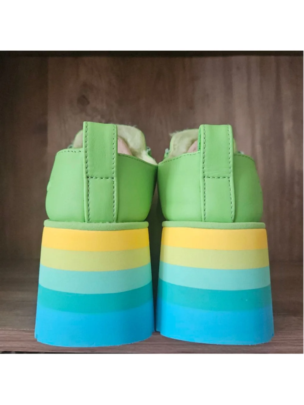 UGG Urseen All Gender Neon Retro Platform Slides Wool Lined Blue Womens 10 Pride